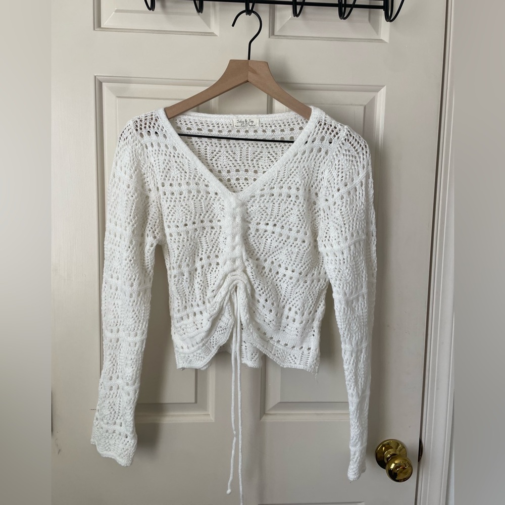 Jolie and Joy Crochet Sweater White Womens Medium